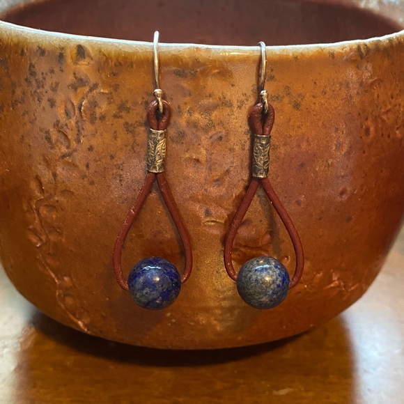 Jewelry - Leather and lapis earrings